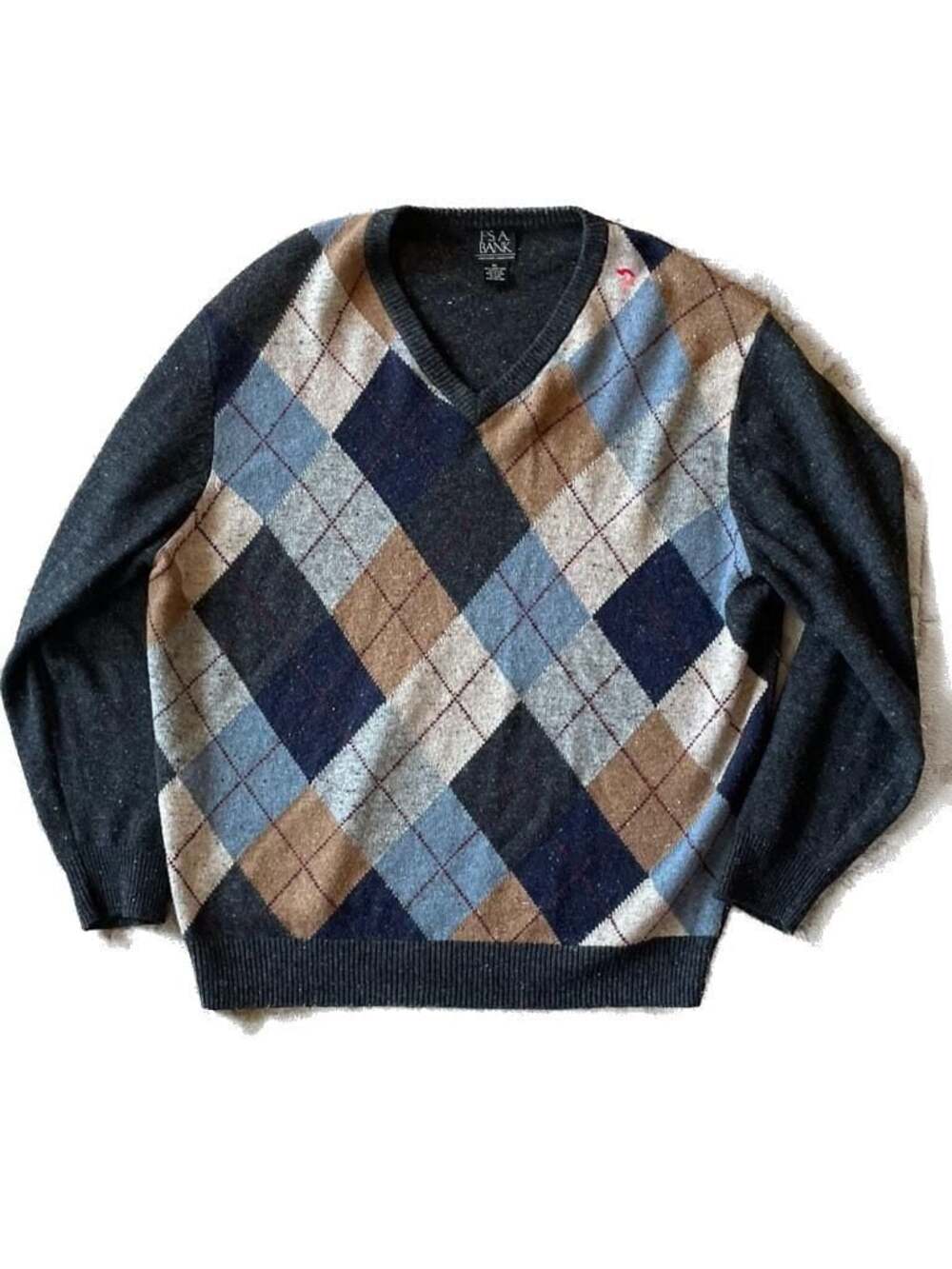 Jos. A. Bank Executive Collection Argyle V-Neck Lambswool Sweater, Size XL